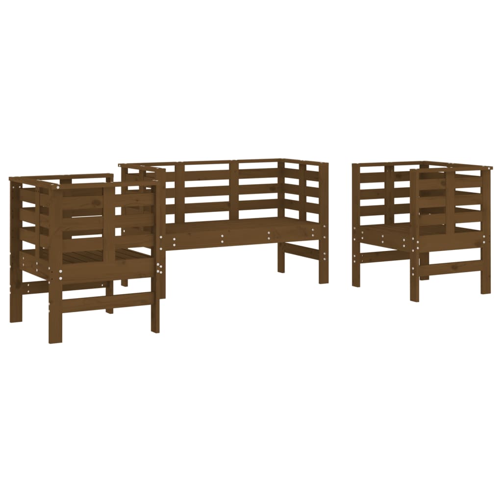 Salon de jardin 3 pcs marron miel bois de pin massif