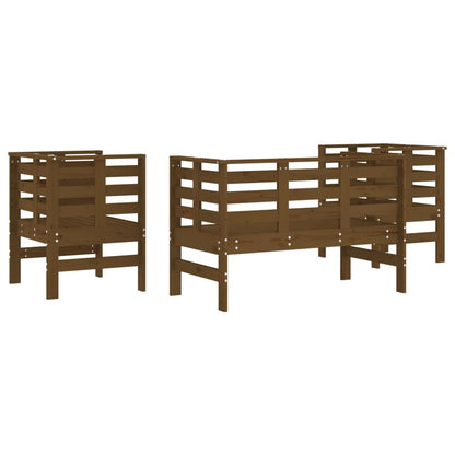 Salon de jardin 3 pcs marron miel bois de pin massif