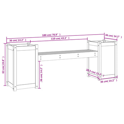 Banc avec jardinières marron miel bois massif de pin