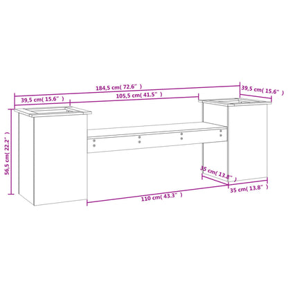 Banc avec jardinières noir 184,5x39,5x56,5cm bois massif de pin