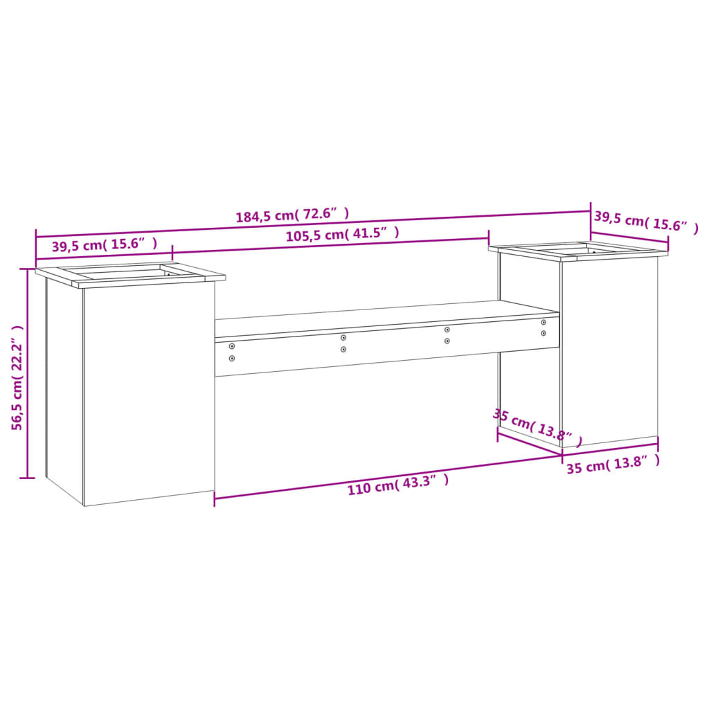 Banc avec jardinières 184,5x39,5x56,5cm bois massif de douglas