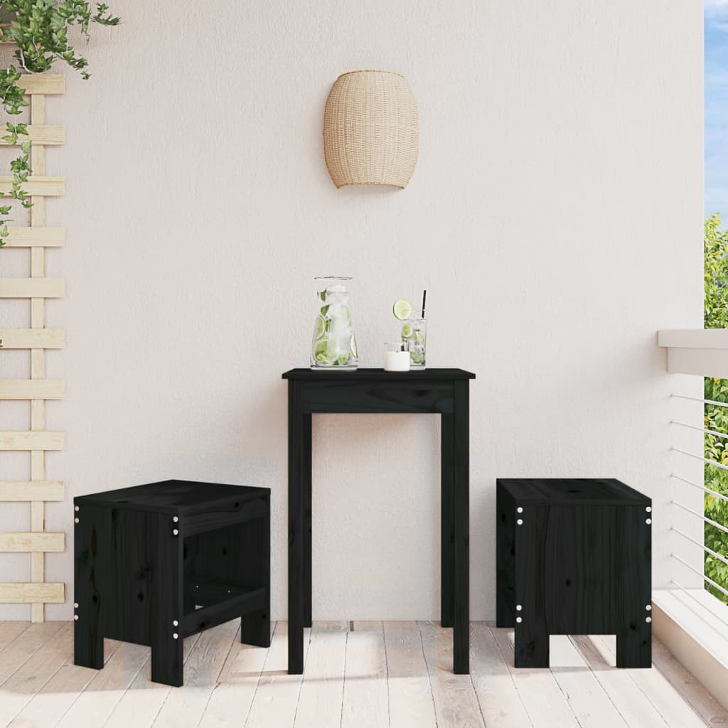 Tabourets de jardin lot de 2 noir 40x36x45 cm bois massif pin