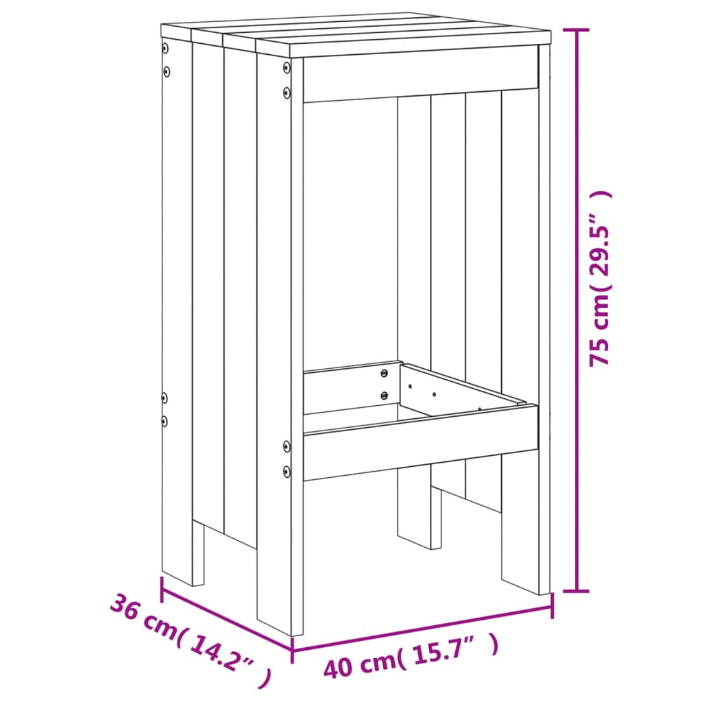 Tabourets de bar lot de 2 40x36x75 cm bois massif de pin