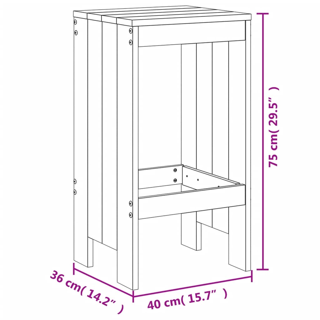 Tabourets lot de 2 marron miel 40x36x75 cm bois massif de pin