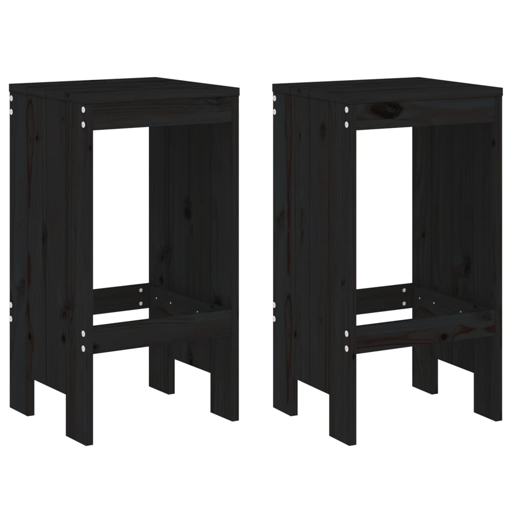 Tabourets de bar lot de 2 noir 40x36x75 cm bois massif de pin