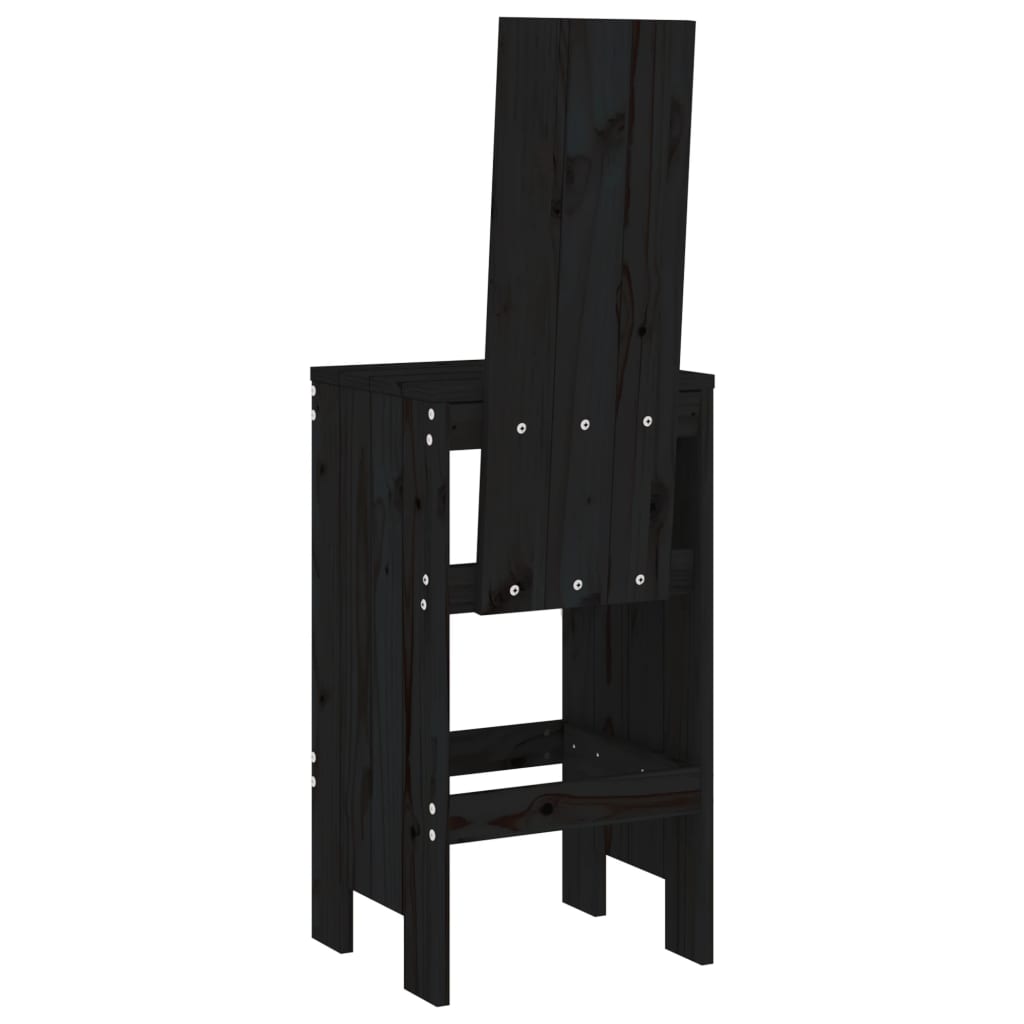 Tabourets de bar lot de 2 noir 40x42x120 cm bois massif de pin