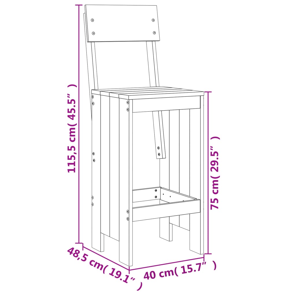 Tabourets de bar lot de 2 blanc 40x48,5x115,5cm bois massif pin