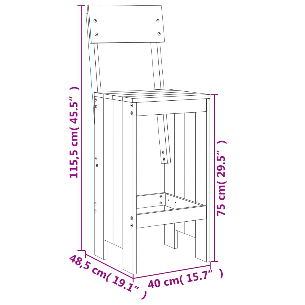 Tabourets lot de 2 marron miel 40x48,5x115,5 cm bois massif pin