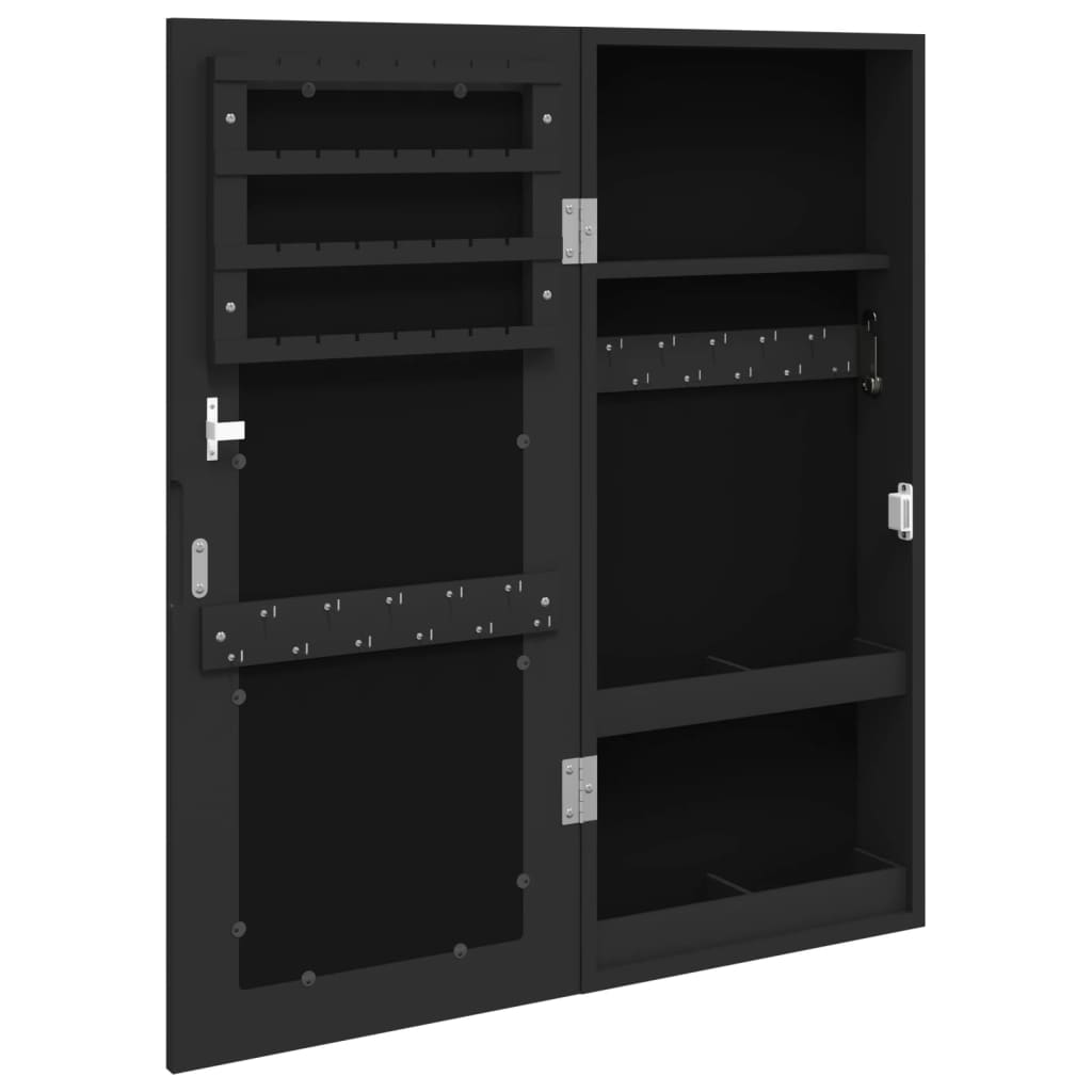 Armoire à bijoux avec miroir murale noir 30x8,5x67 cm