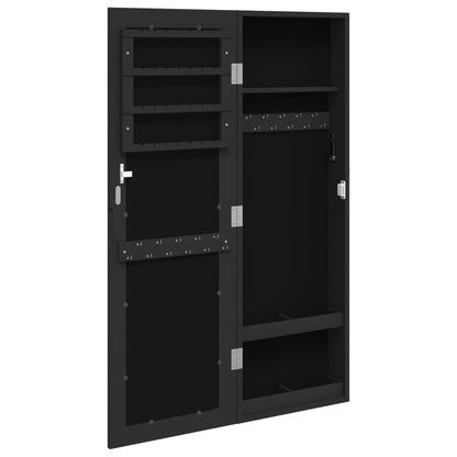 Armoire à bijoux avec miroir murale noir 30x8,5x90 cm