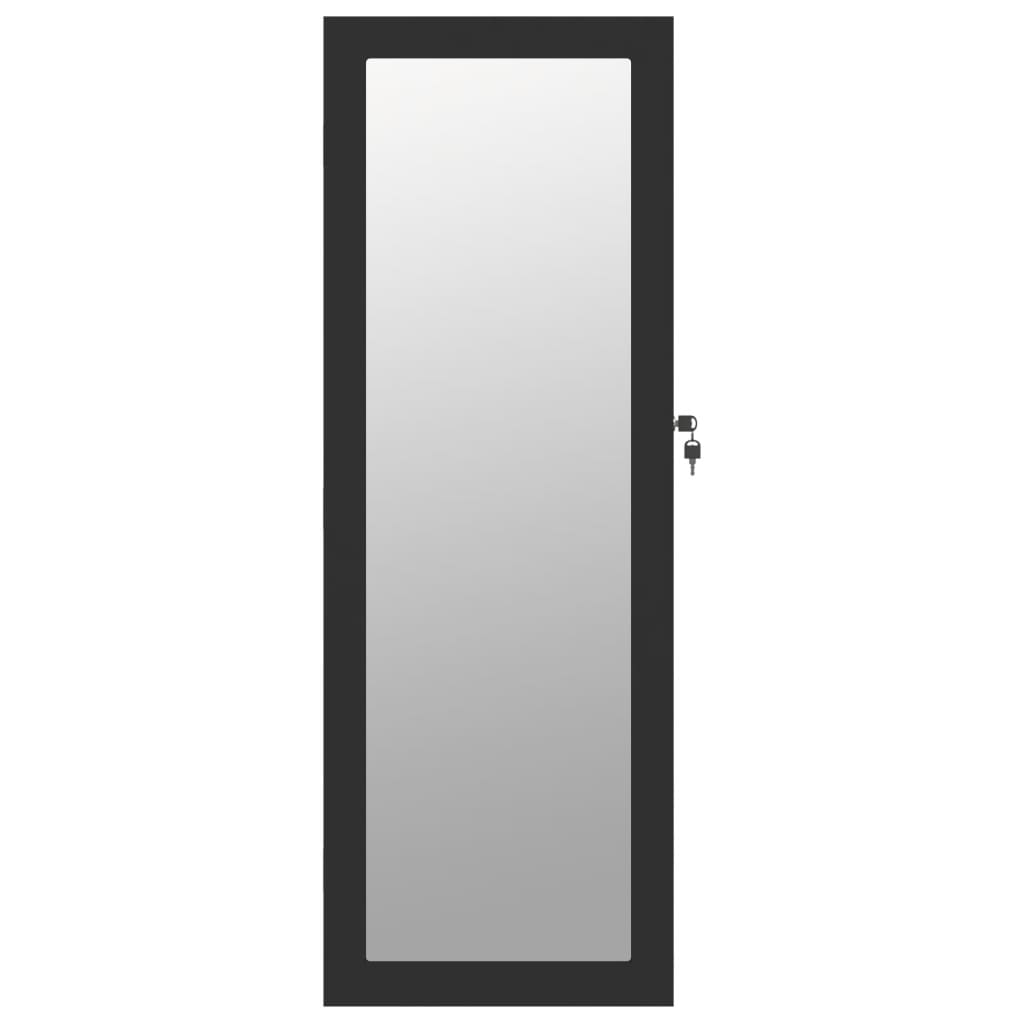 Armoire à bijoux avec miroir murale noir 37,5x10x106 cm