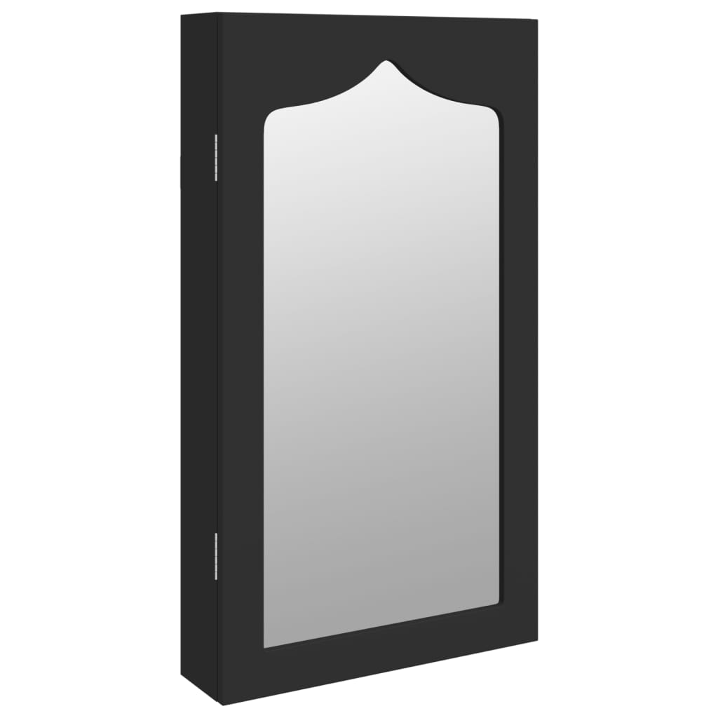 Armoire à bijoux avec miroir murale noir 37,5x10x67 cm