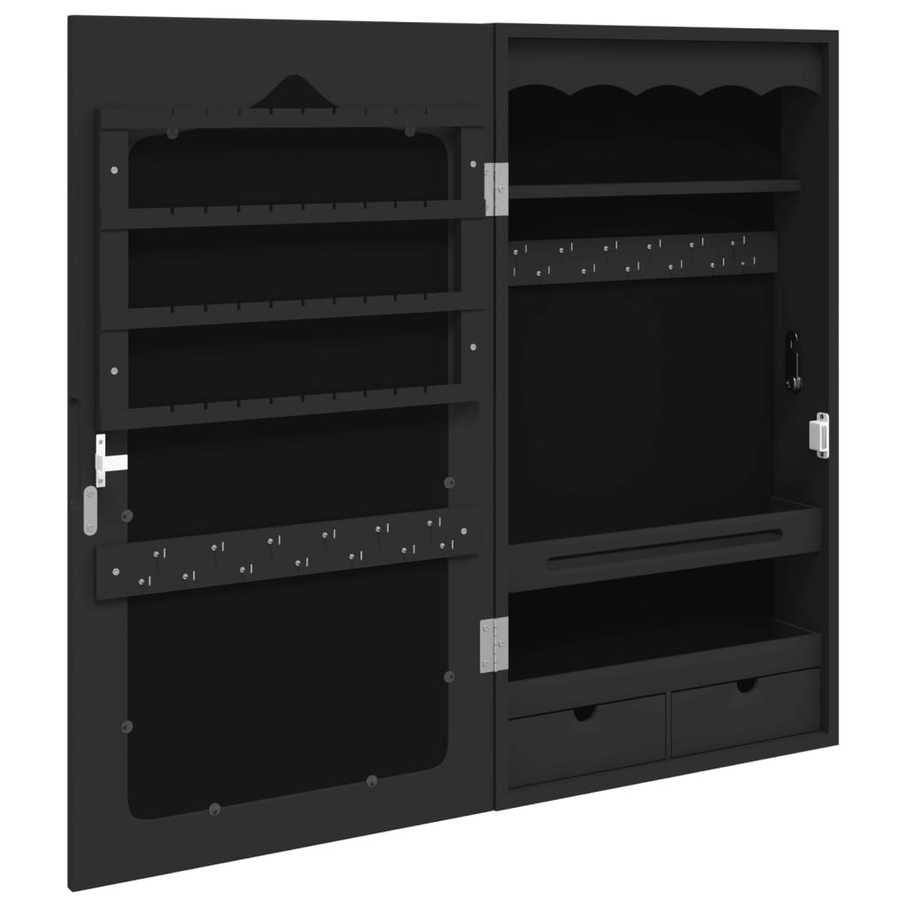 Armoire à bijoux avec miroir murale noir 37,5x10x67 cm