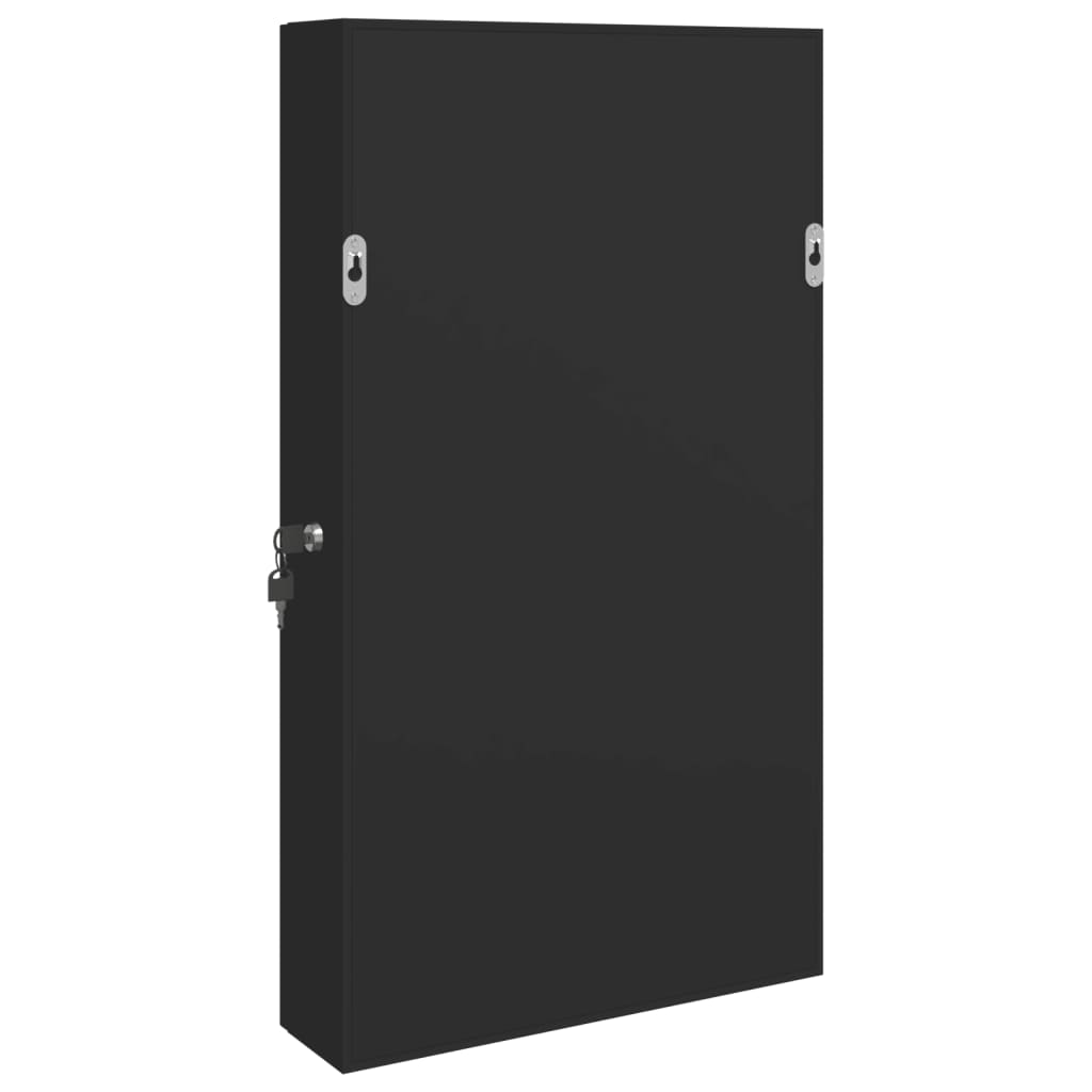 Armoire à bijoux avec miroir murale noir 37,5x10x67 cm