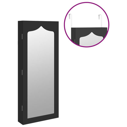 Armoire à bijoux avec miroir murale noir 37,5x10x90 cm