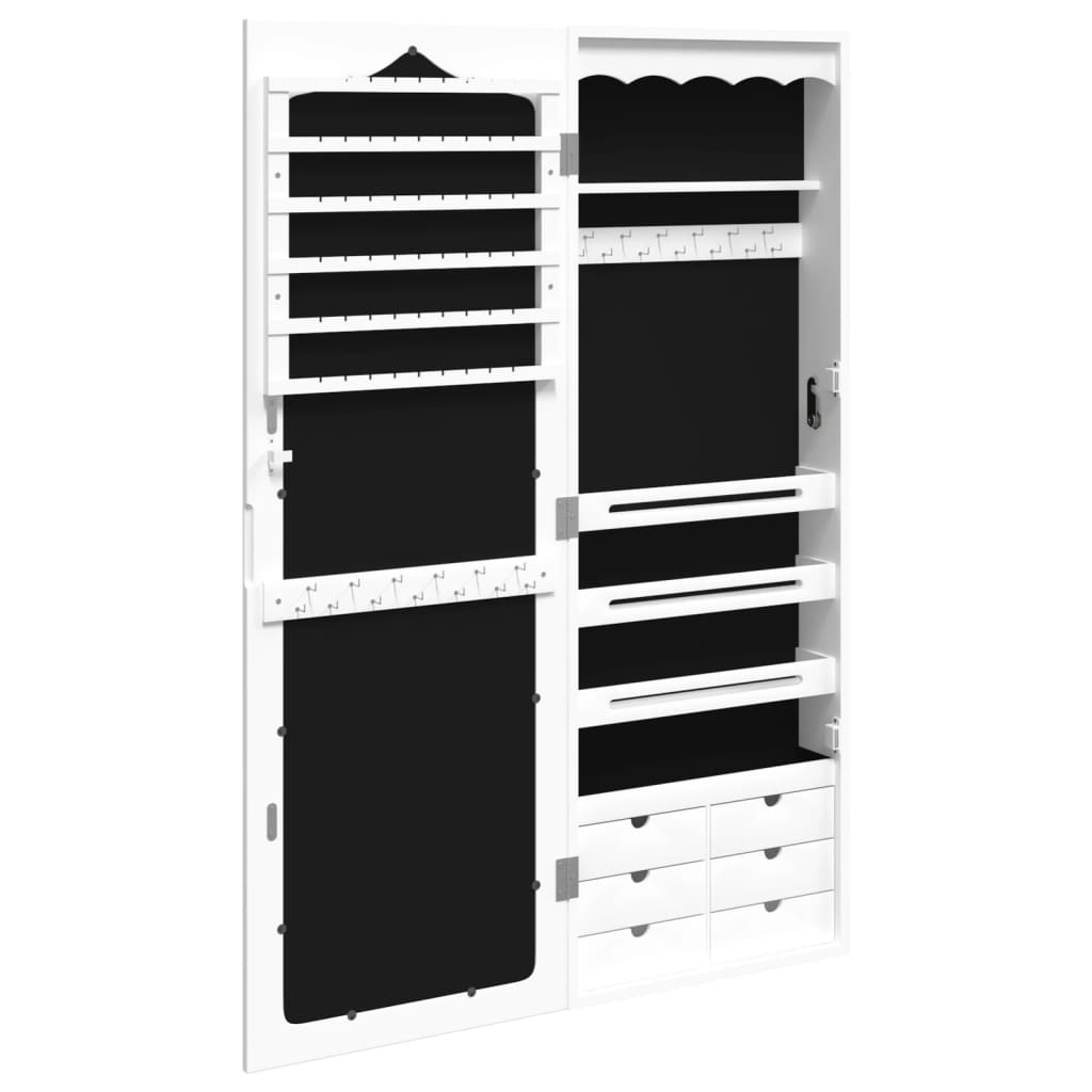 Armoire à bijoux avec miroir murale blanc 37,5x10x106 cm