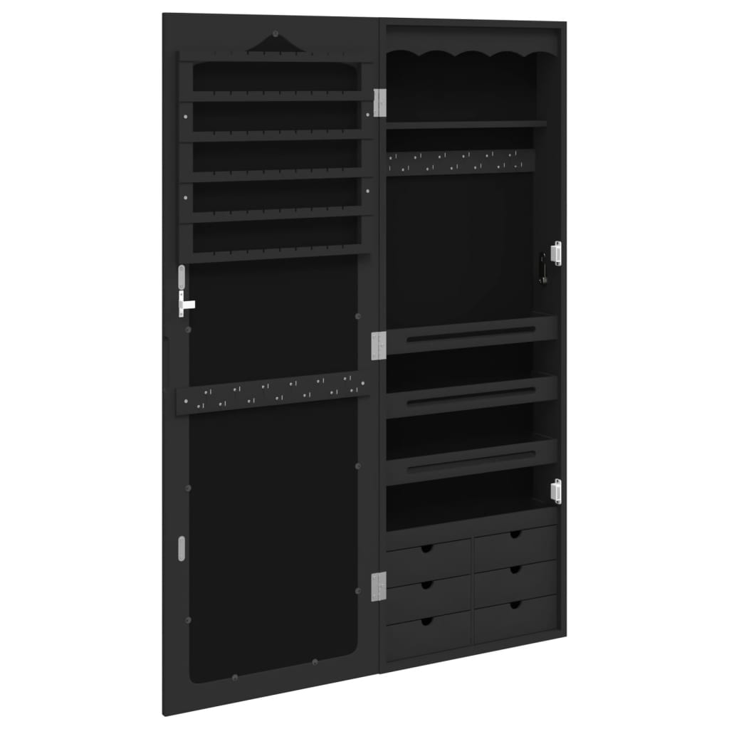 Armoire à bijoux avec miroir murale noir 37,5x10x106 cm