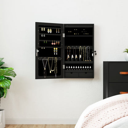 Armoire à bijoux avec miroir et éclairage LED mural noir