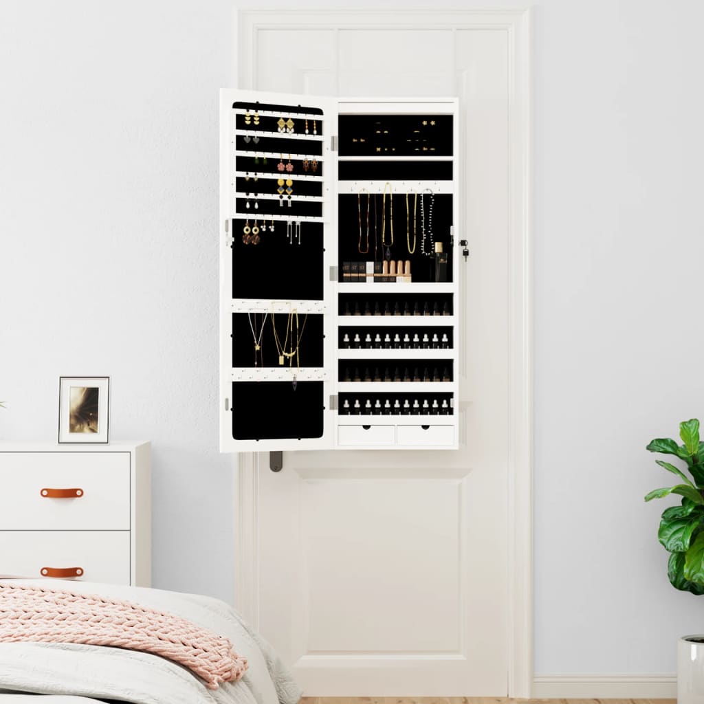 Armoire à bijoux avec miroir et éclairage LED mural blanc