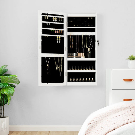 Armoire à bijoux avec miroir et éclairage LED mural blanc