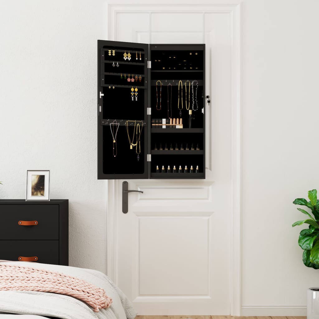 Armoire à bijoux avec miroir et éclairage LED mural noir