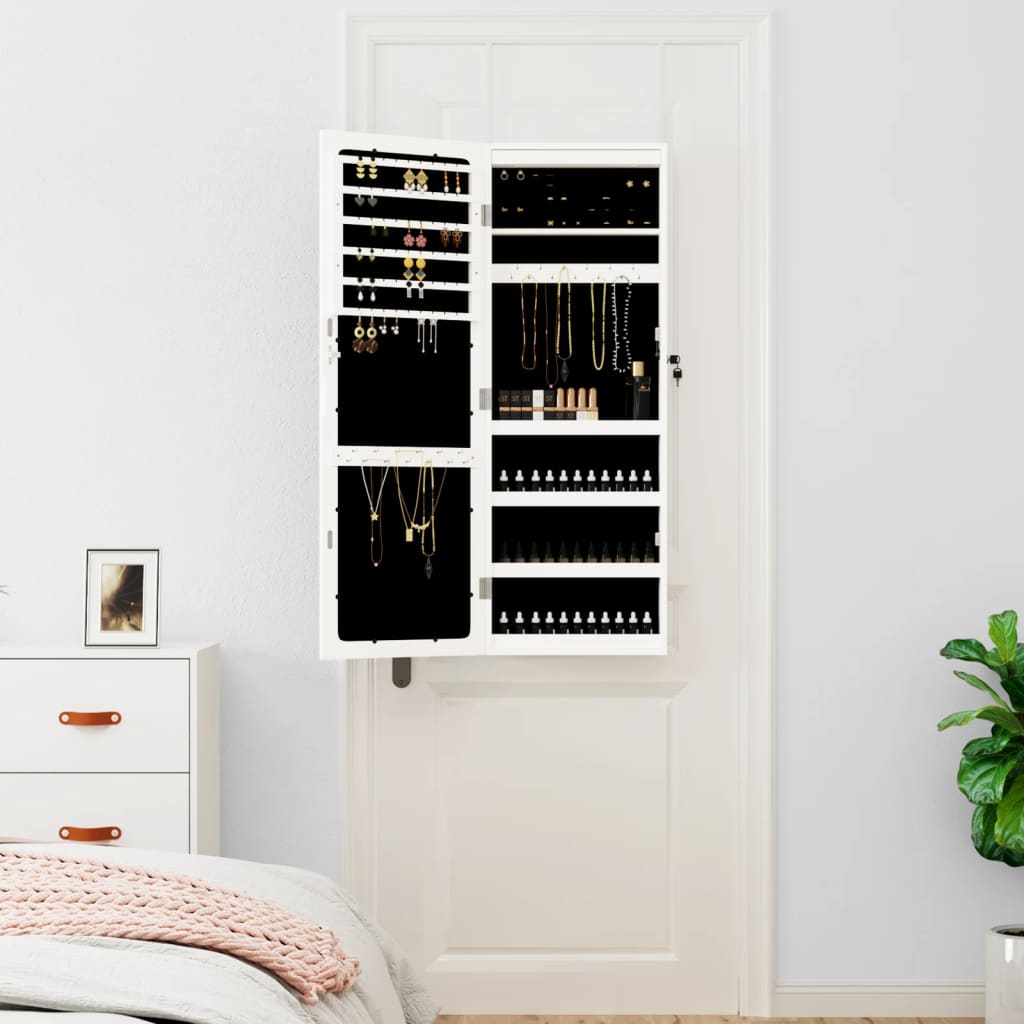 Armoire à bijoux avec miroir et éclairage LED mural blanc