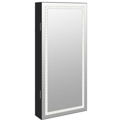 Armoire à bijoux avec miroir et éclairage LED mural noir