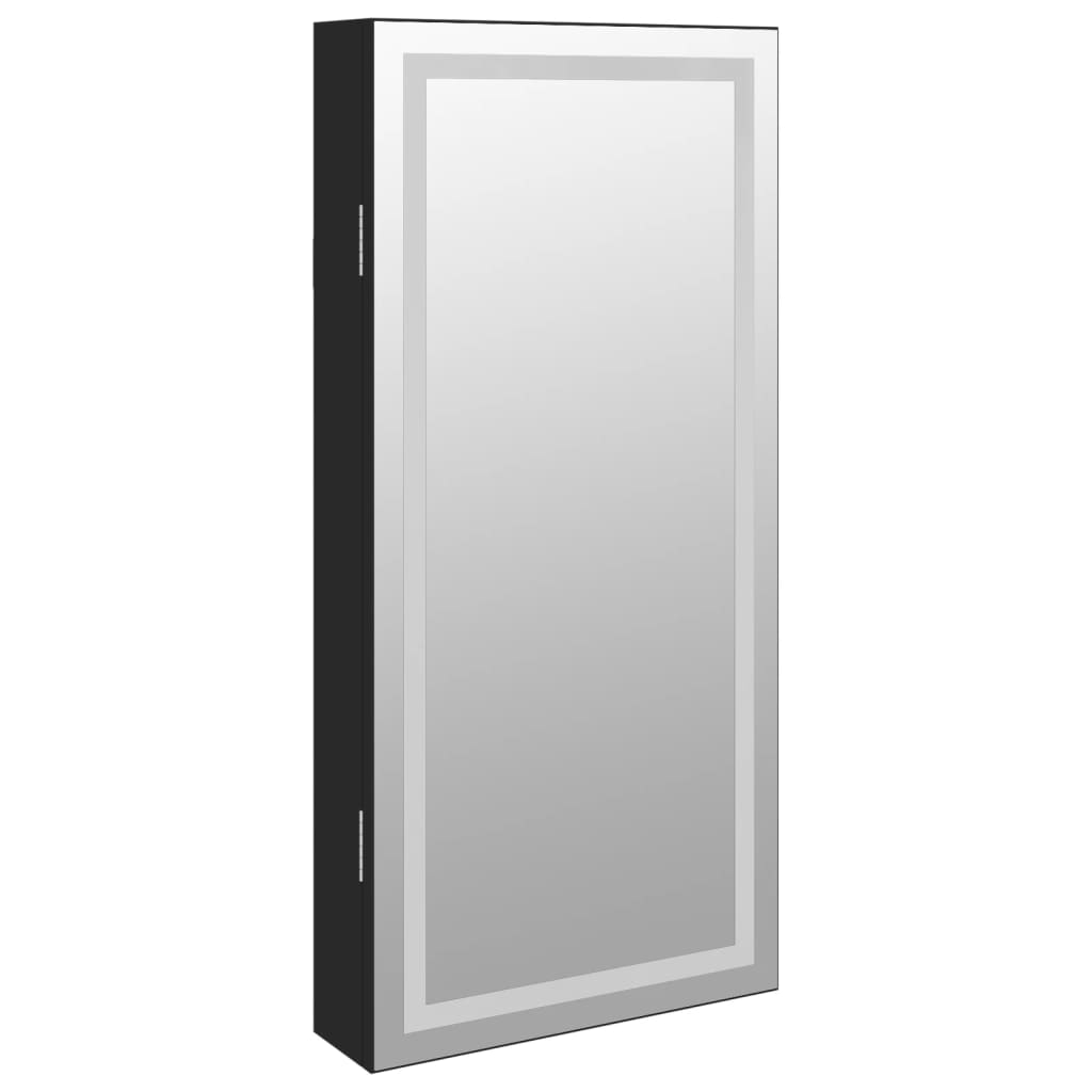 Armoire à bijoux avec miroir et éclairage LED mural noir