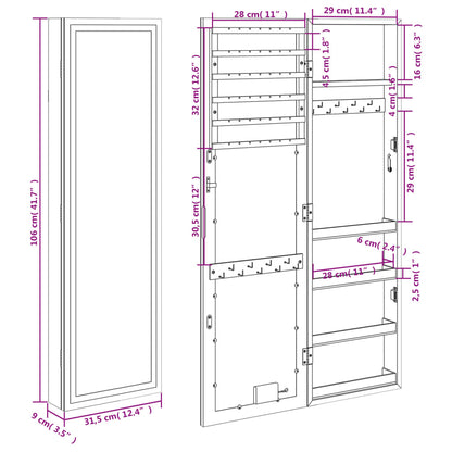 Armoire à bijoux avec miroir et éclairage LED mural