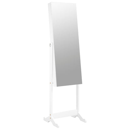 Armoire à bijoux avec miroir sur pied blanc 42x38x152 cm