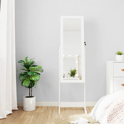 Armoire à bijoux miroir avec lumières LED sur pied blanc