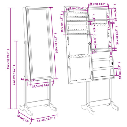 Armoire à bijoux miroir avec lumières LED sur pied noir