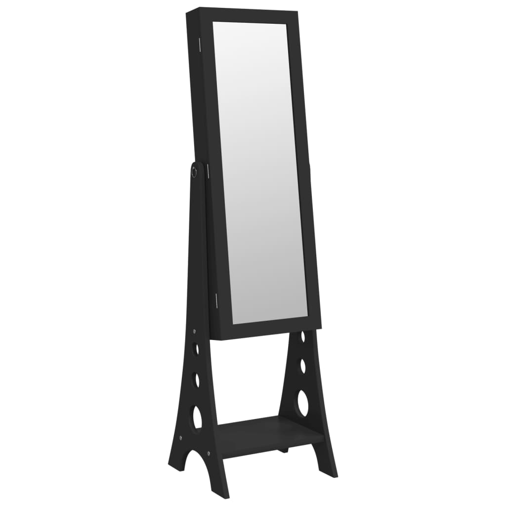 Armoire à bijoux miroir avec lumières LED sur pied noir