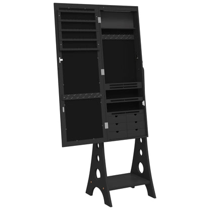 Armoire à bijoux miroir avec lumières LED sur pied noir