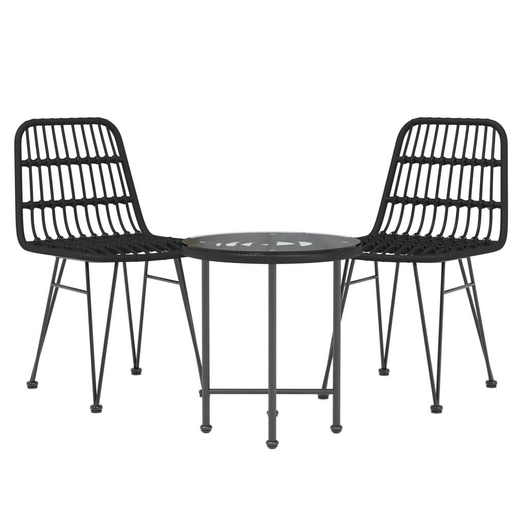 Ensemble à manger de jardin 3 pcs Noir Résine tressée