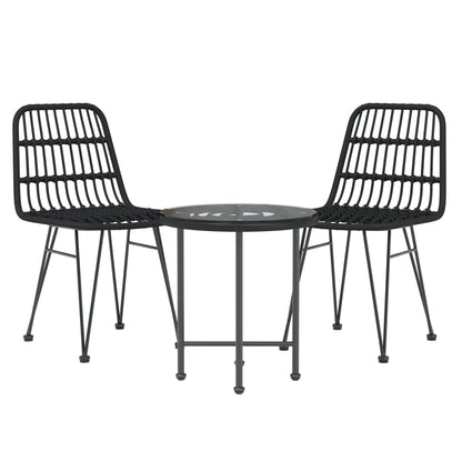 Ensemble à manger de jardin 3 pcs Noir Résine tressée