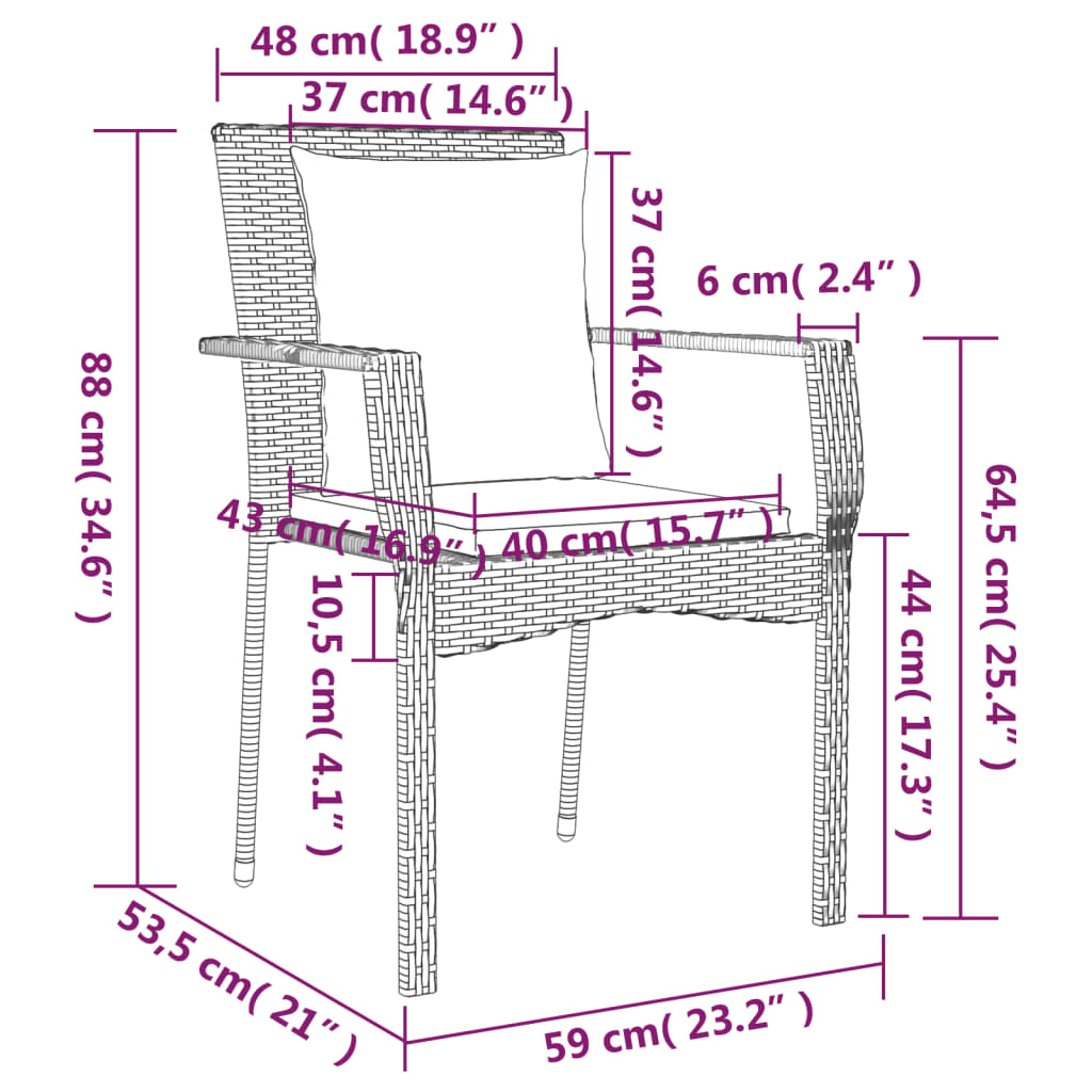 Ensemble à manger de jardin avec coussins 3 pcs Noir