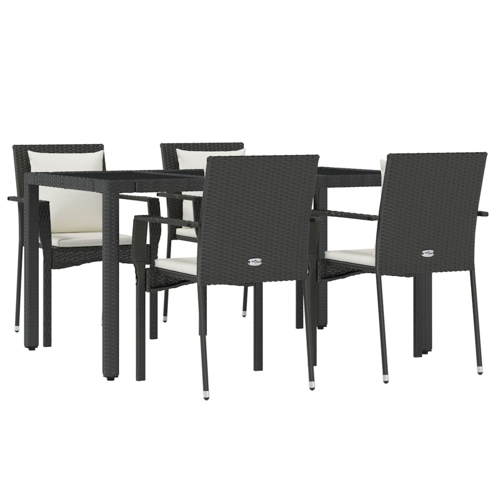 Ensemble à manger de jardin coussins 5pcs Noir Résine tressée