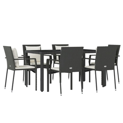 Ensemble à manger de jardin coussins 7pcs Noir Résine tressée