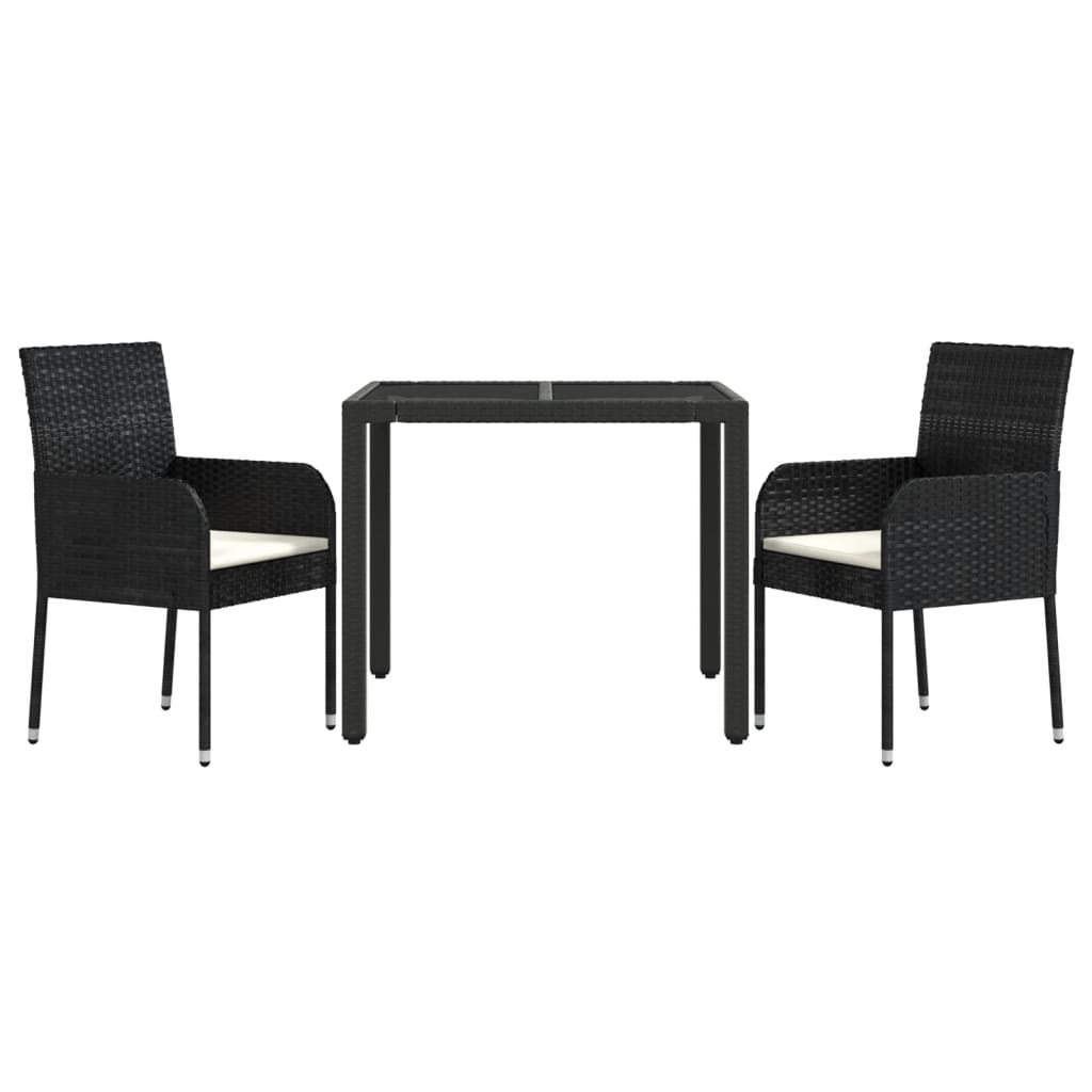 Ensemble à manger de jardin avec coussins 3 pcs Noir