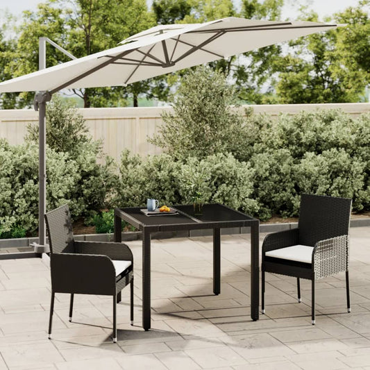 Ensemble à manger de jardin avec coussins 3 pcs Noir