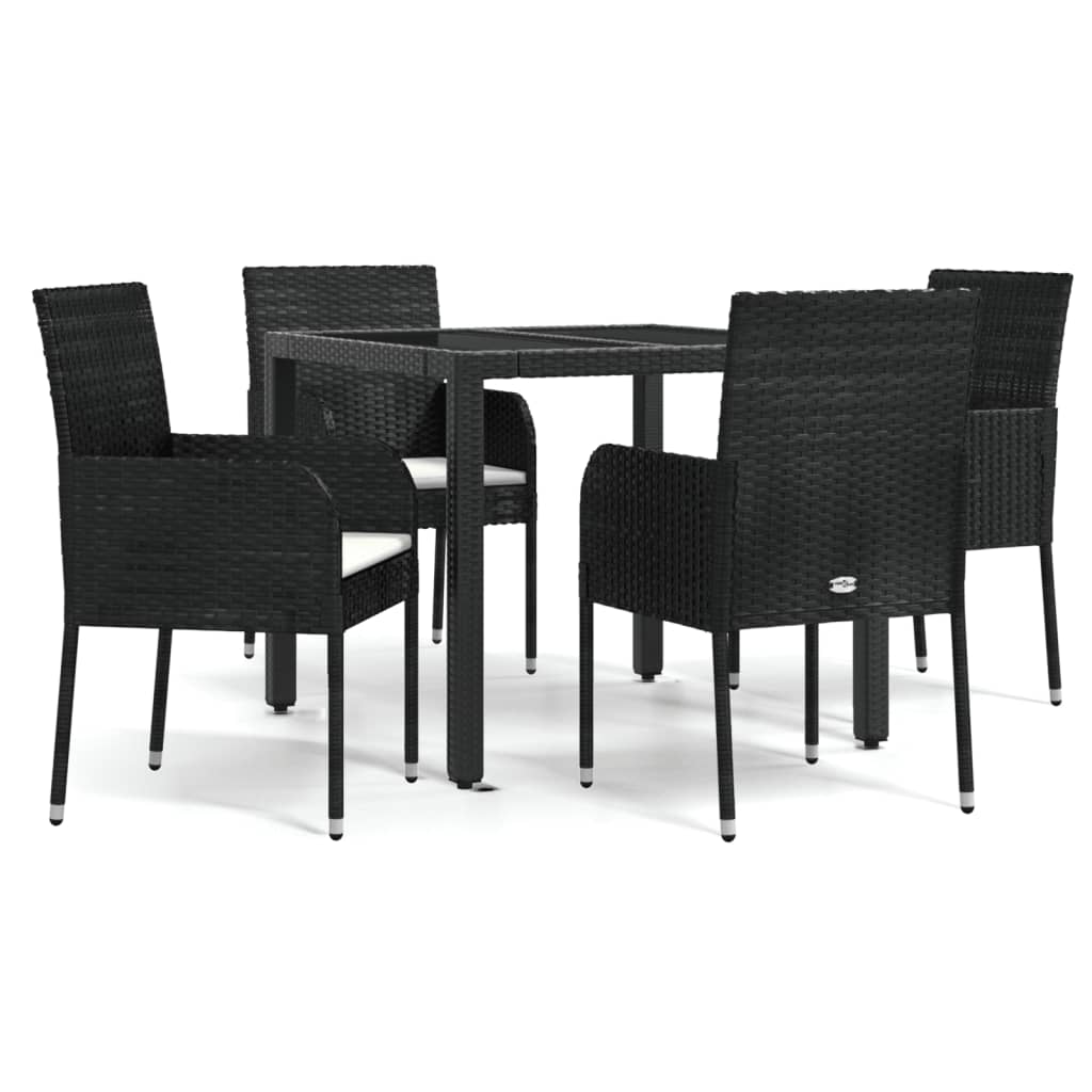 Ensemble à manger de jardin coussins 5pcs Noir Résine tressée