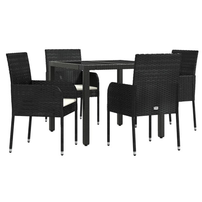 Ensemble à manger de jardin coussins 5pcs Noir Résine tressée