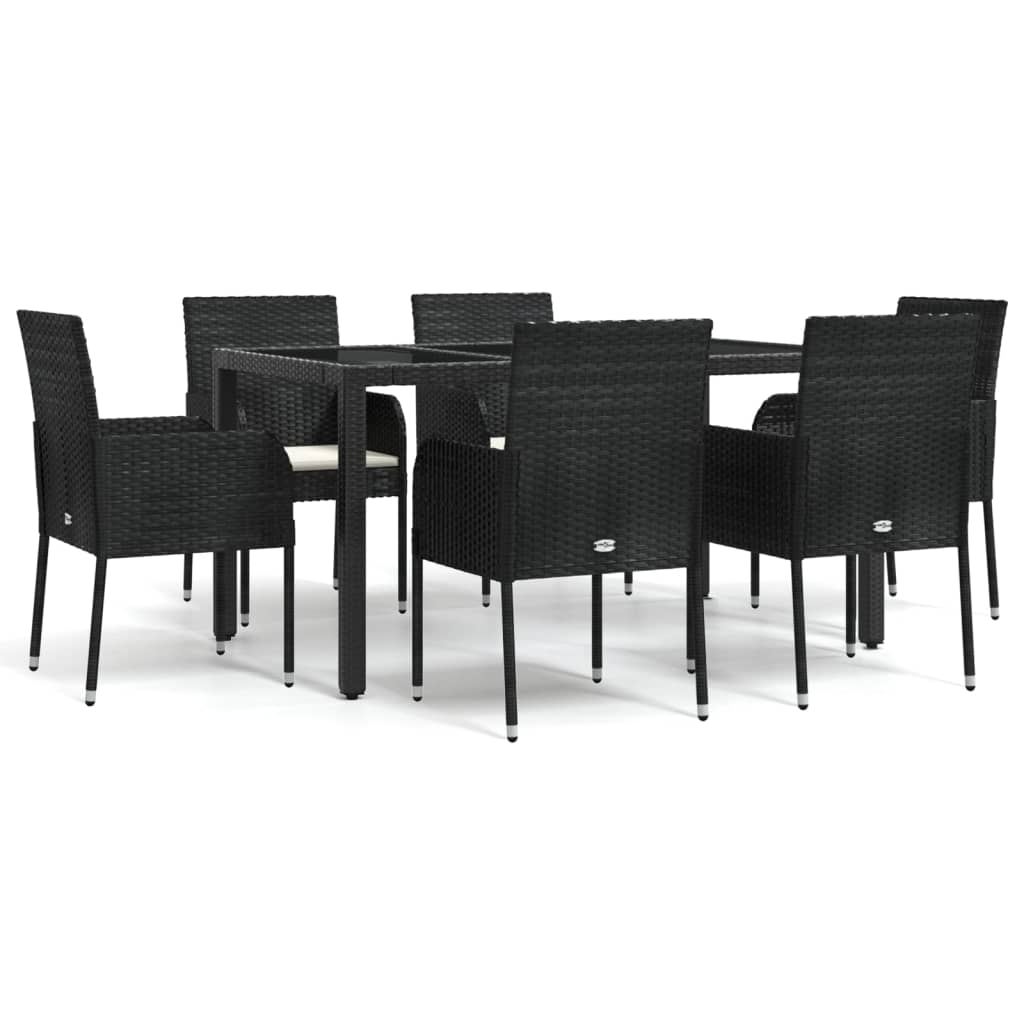 Ensemble à manger de jardin coussins 7pcs Noir Résine tressée