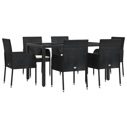 Ensemble à manger de jardin coussins 7pcs Noir Résine tressée