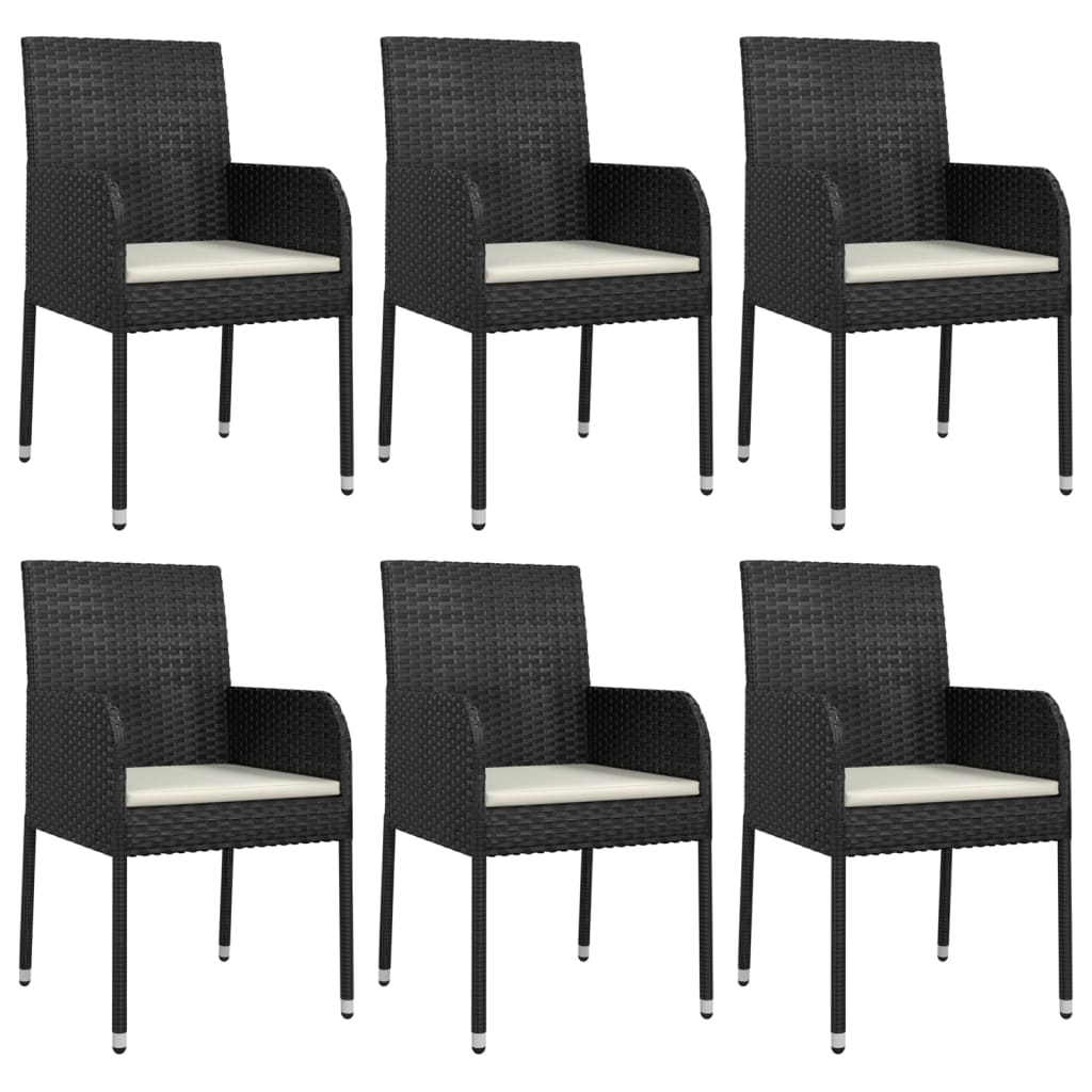 Ensemble à manger de jardin coussins 7pcs Noir Résine tressée