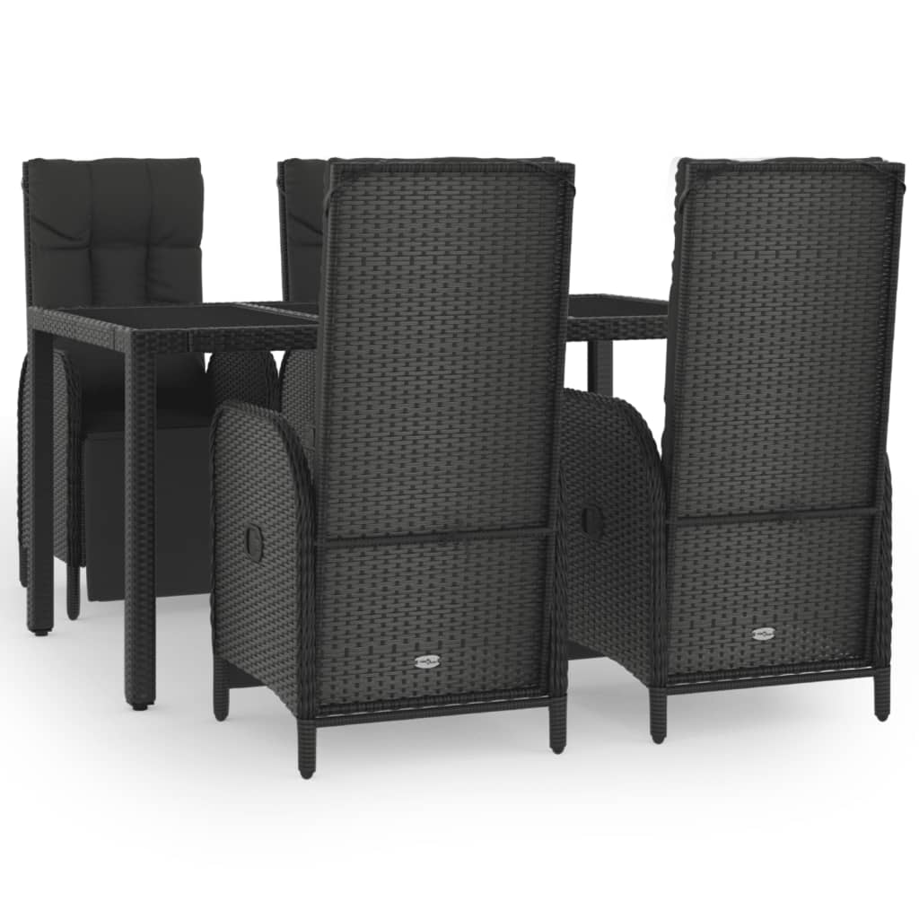 Ensemble à manger de jardin coussins 5pcs Noir Résine tressée