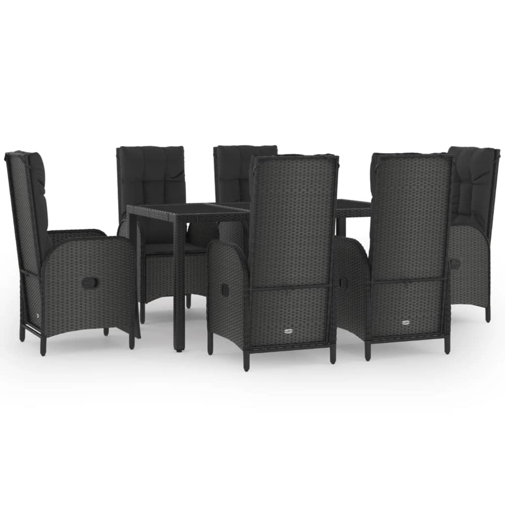 Ensemble à manger de jardin coussins 7pcs Noir Résine tressée