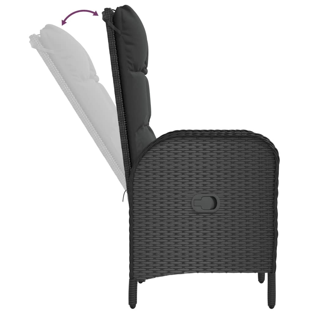 Ensemble à manger de jardin coussins 7pcs Noir Résine tressée