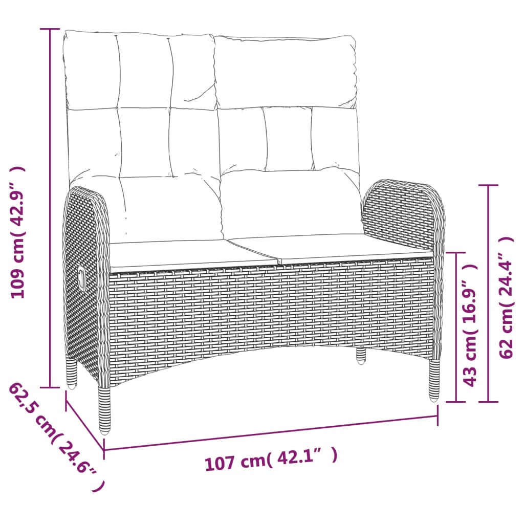 Ensemble à manger de jardin avec coussins 3 pcs Noir